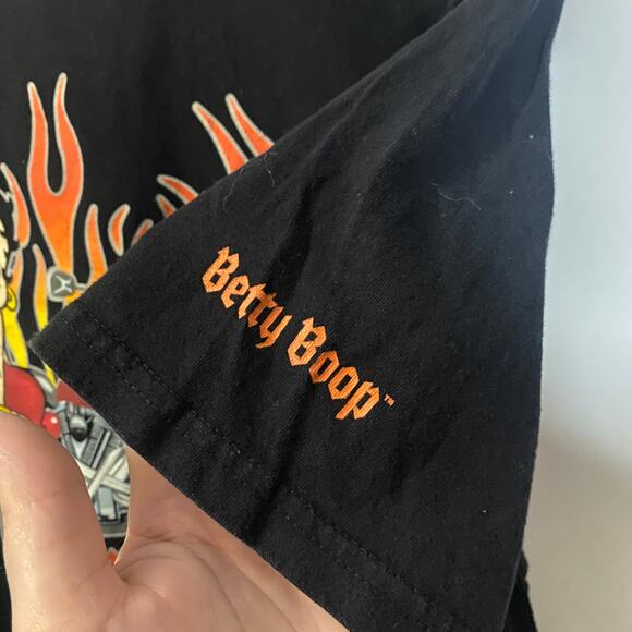 Betty Boop Graphic T-Shirt Biker Tee Flames Retro Black Motorcycle Print Sz XL - Picture 6 of 8